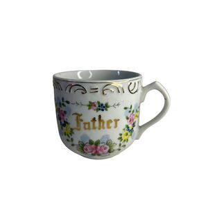 FATHER made in Jap Gold Floral Coffee Tea Mug Crack in Glaze on inside of mug